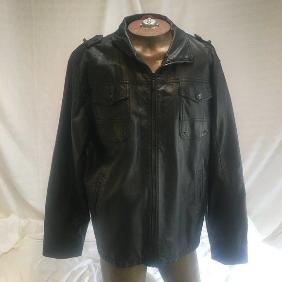 Levi's Mens Faux Leather Jacket Coat Black Bomber Trucker Biker Size XL 13862B - Picture 1 of 13